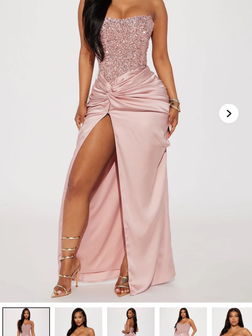 Fashion Nova Strapless Pink Sequin Twist-Slit Gown NWT size S party dance prom